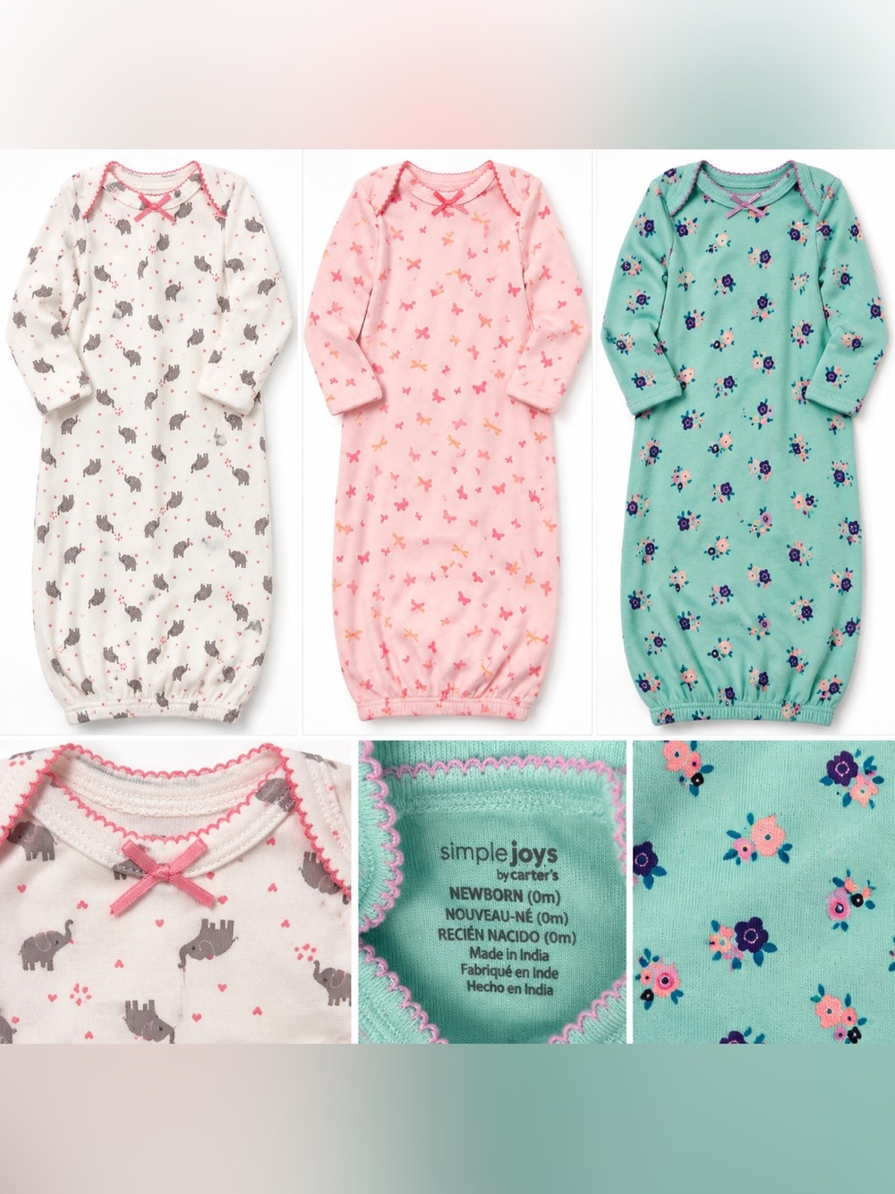 Bundle Carter's Simple Joys Newborn Gown - Pink Butterfly